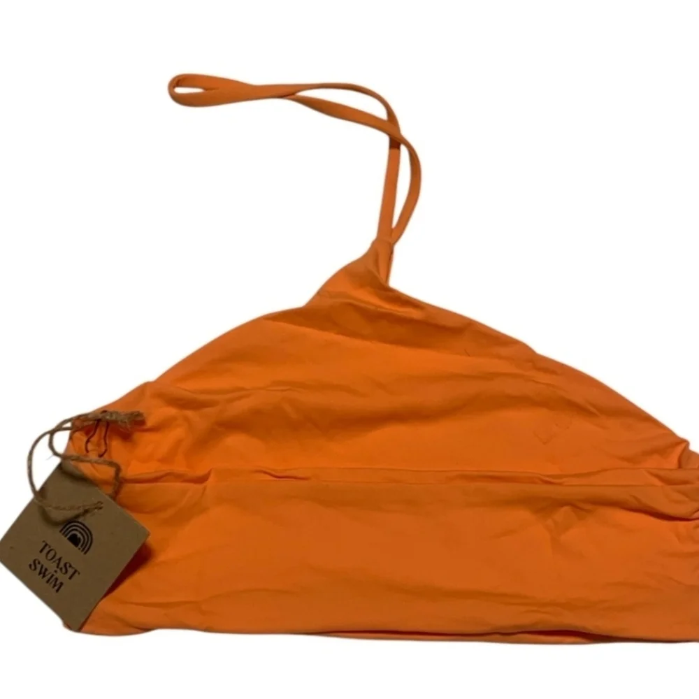 NWT Free People x Toast Swim Halter Signature Apex Bikini Top Nectarine XS
